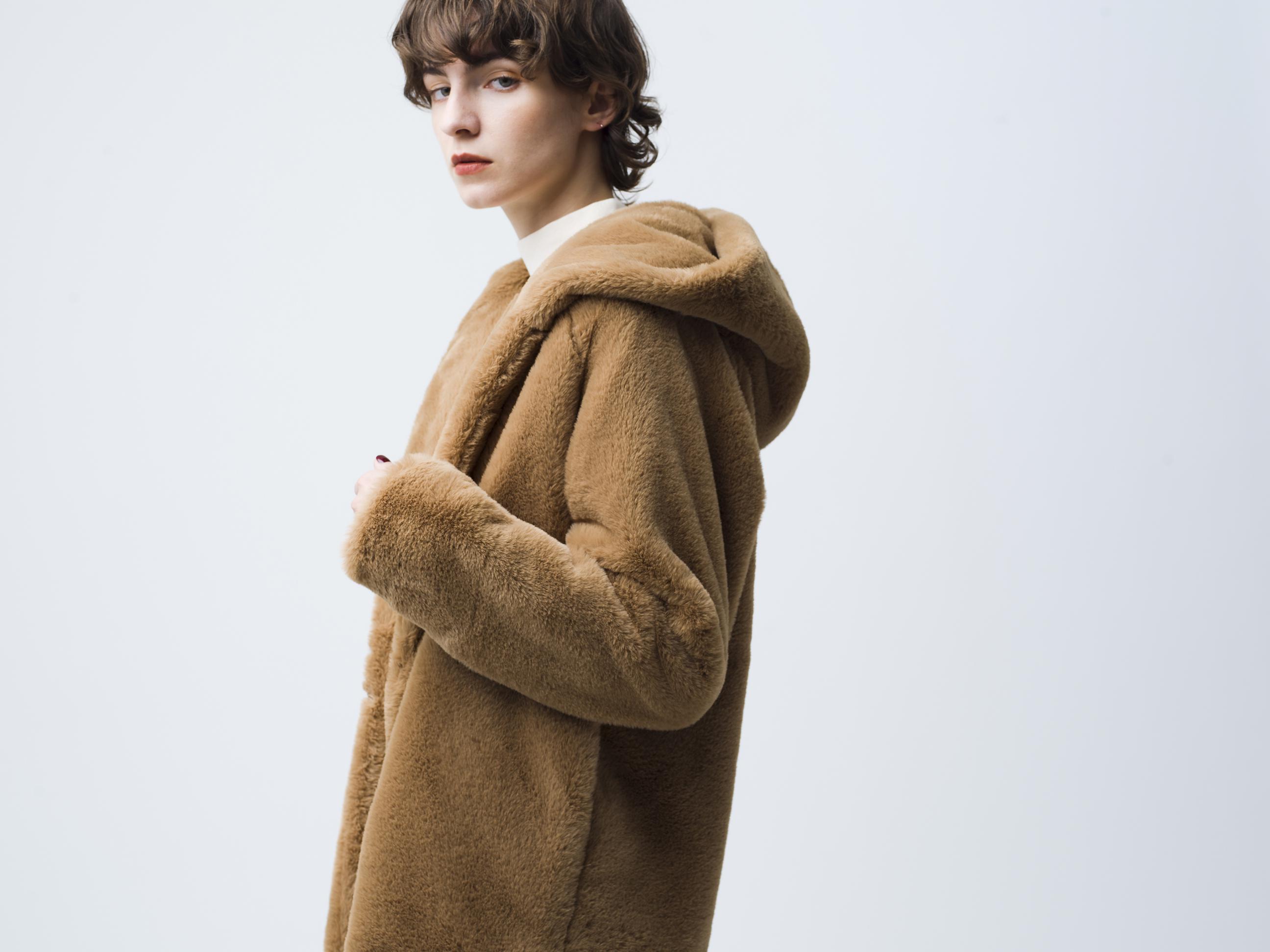 Eco Fur Hooded Jacket Brown - 毛皮/ファーコート