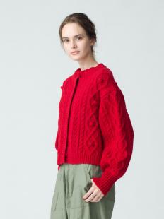 Pom Pom Cable Knit Cardigan