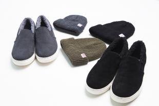 Suede Boa Slip-on & Rib beanie 